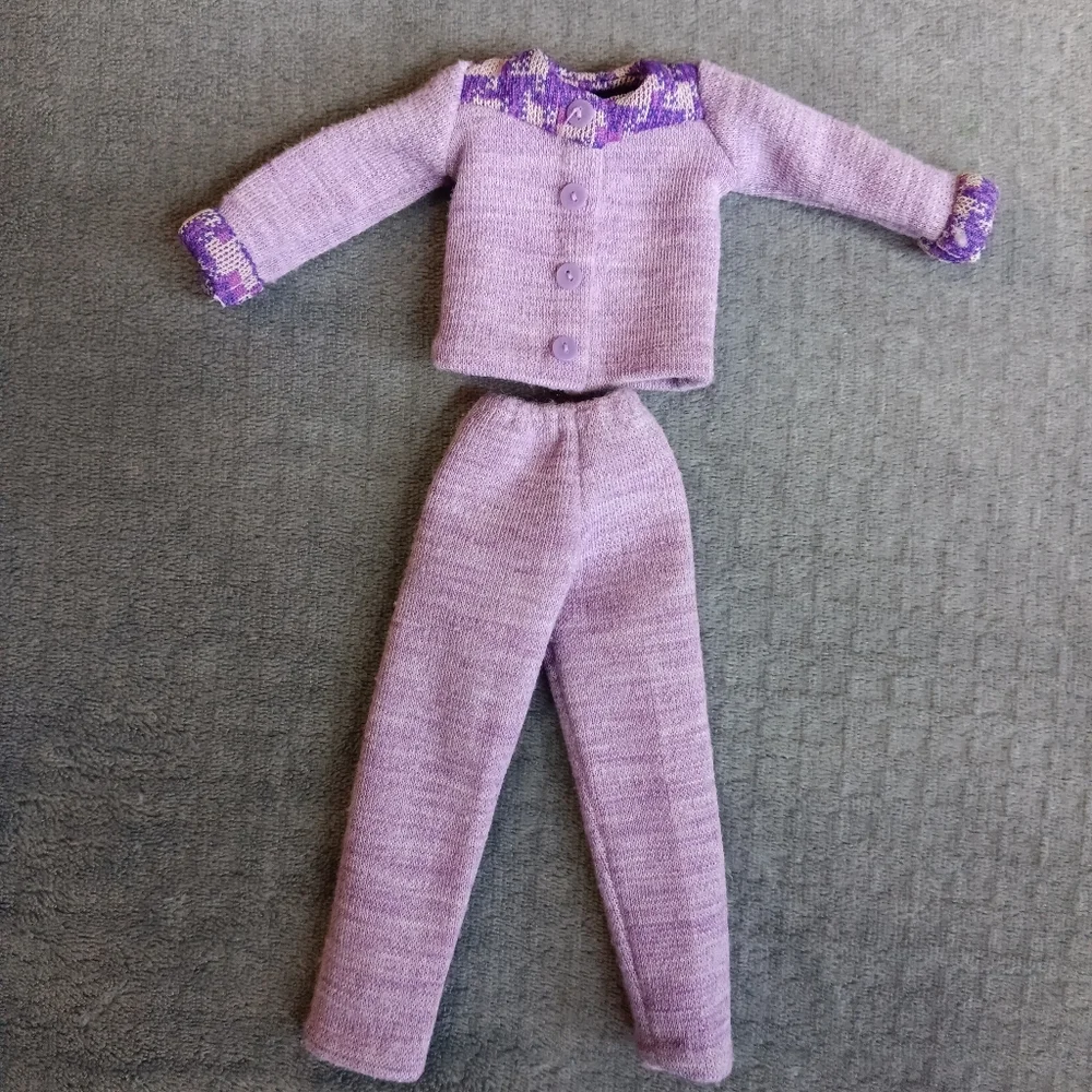 Fits Barbie 1970s Vintage Lavander Purple Two-Piece Set Top Pants Boho 70s Suit